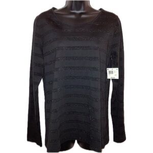 Black Metallic Stripes Basic Editions Long Sleeve Whimsigoth CBK Top Size Medium